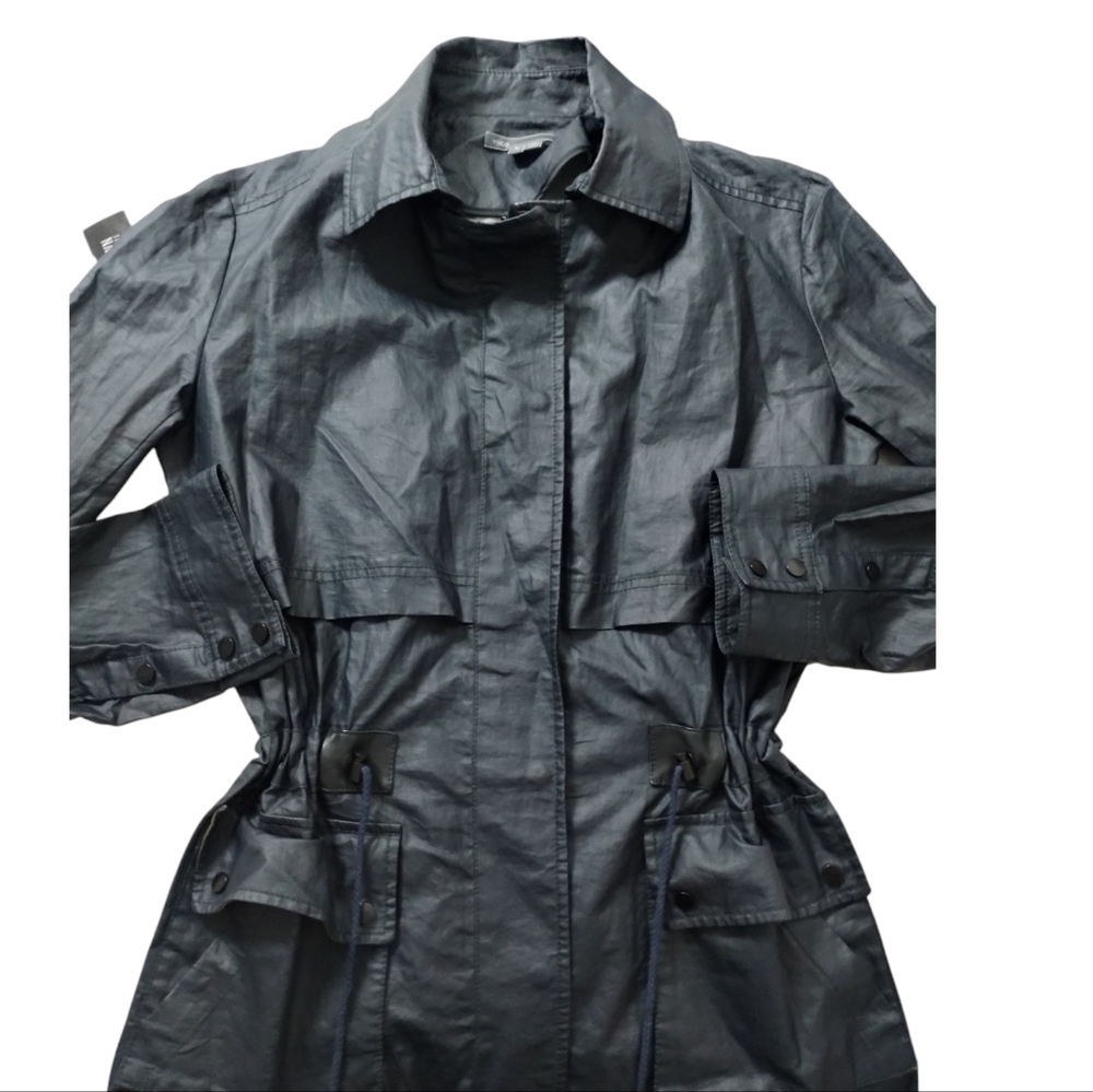 Vince Women's Vegan Black Drawstring Rain/Trench coat Quiet Luxury Size Small